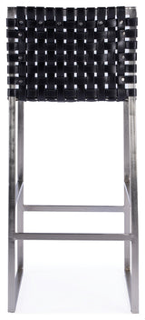 Urban Woven Genuine Leather Rectangular  28" Barstool, Black