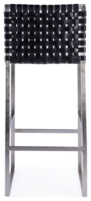 Urban Woven Genuine Leather Rectangular  28" Barstool, Black