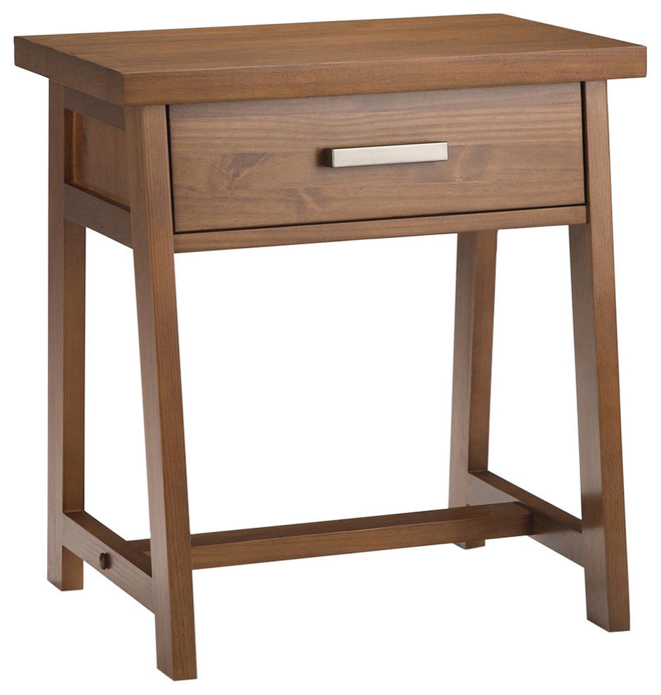 Wood 24 Inch Wide Bedside Nightstand Table In Medium Saddle Brown