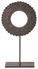 Four Layer Horn Scalloped Mounted Ring, Black, Small