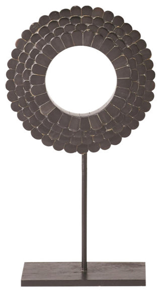 Four Layer Horn Scalloped Mounted Ring, Black, Small