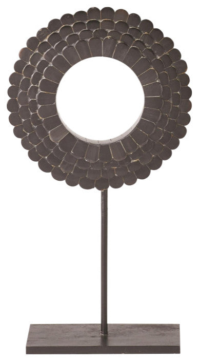 Four Layer Horn Scalloped Mounted Ring, Black, Small