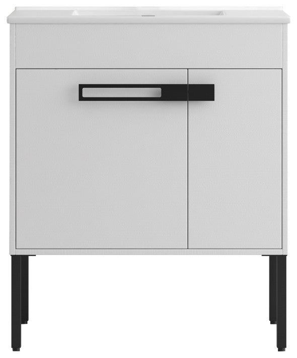Freestanding/Floating Bathroom Vanity With white Ceramics Top, White, 30"