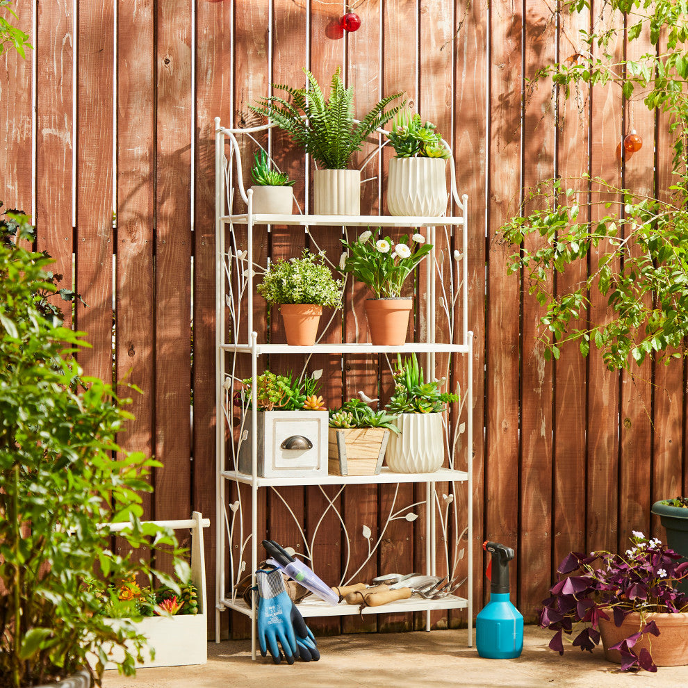 52"H 4-Tiered Metal Shelf Plant Stand, White