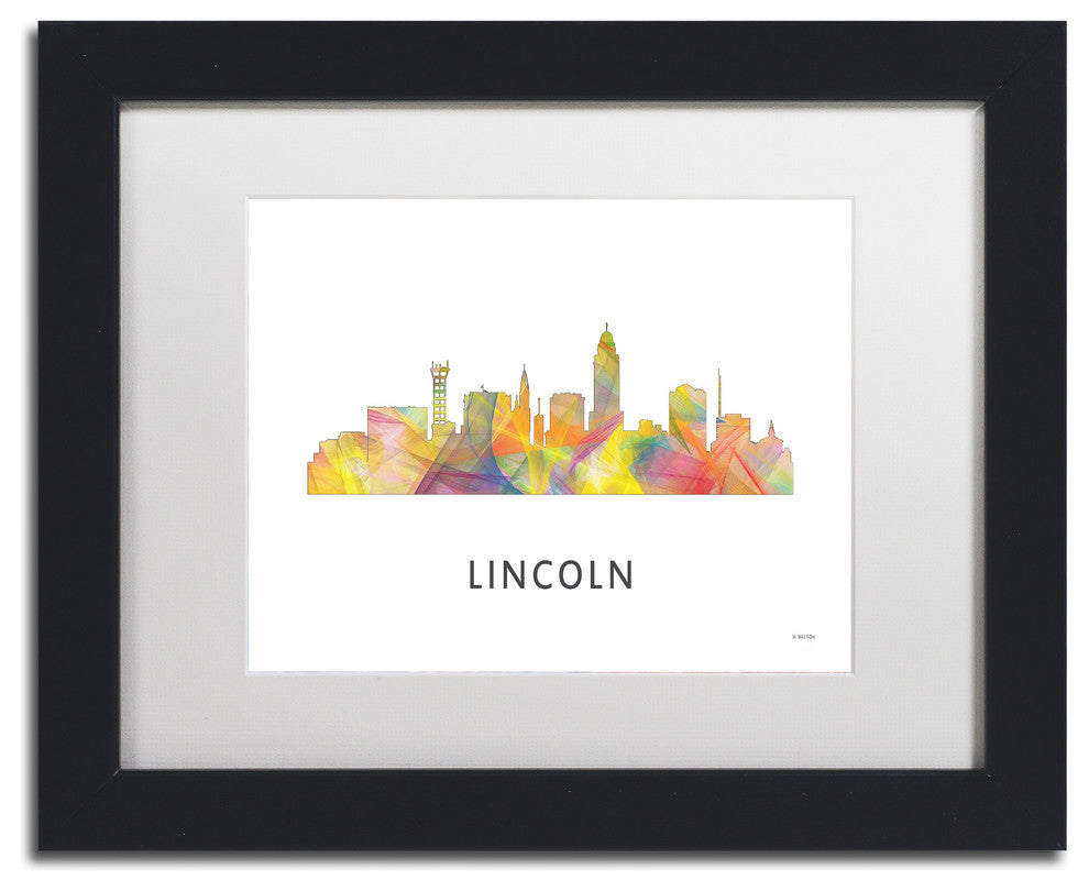 'Lincoln Nebraska Skyline Wb 1' Framed Art, Black Frame, White Matte, 14x11