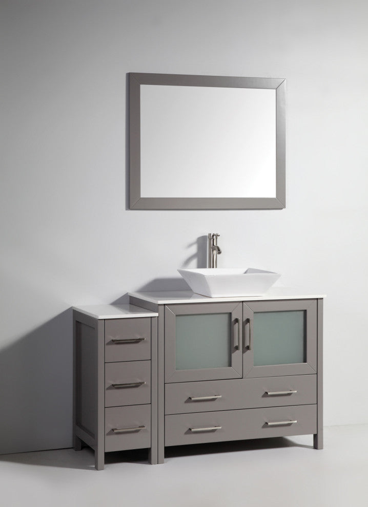 Vanity Art Vanity Set With Vessel Sink, Gray, 84", Standard Mirror