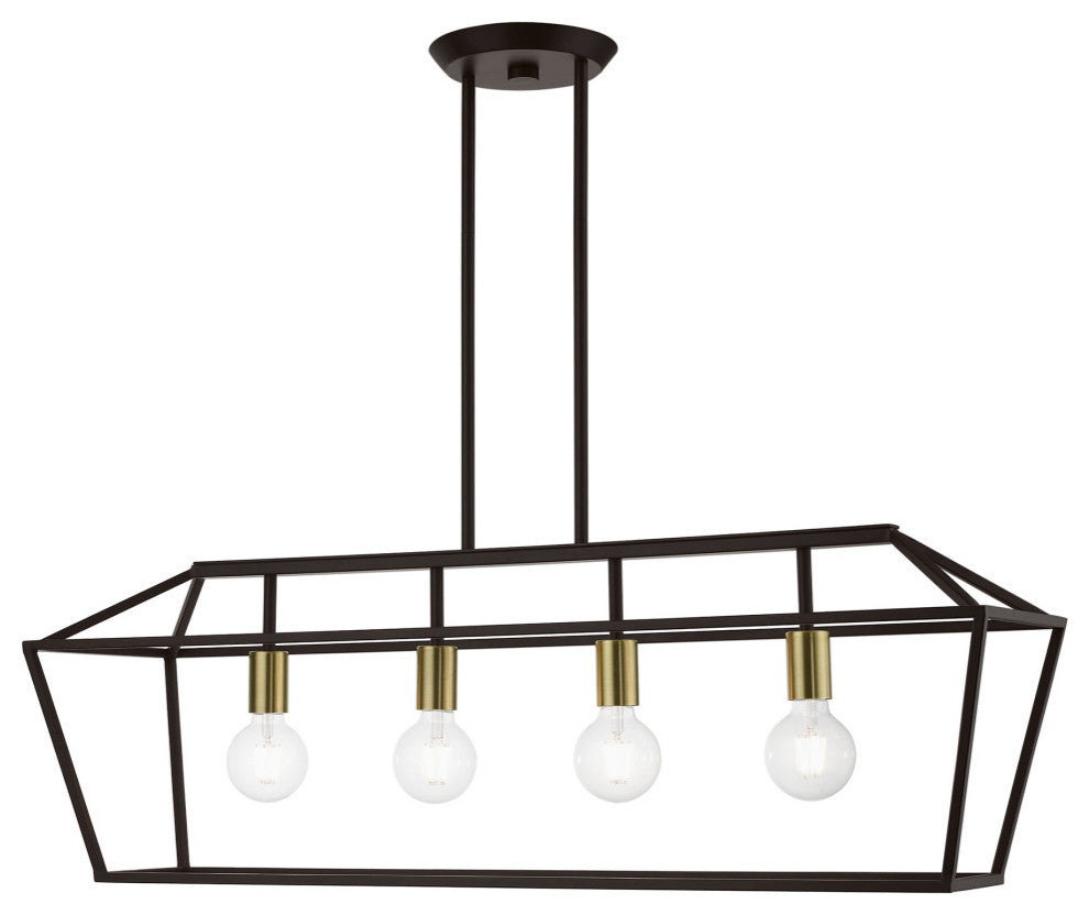 Devone 4 Light Bronze With Antique Brass Accents Linear Chandelier