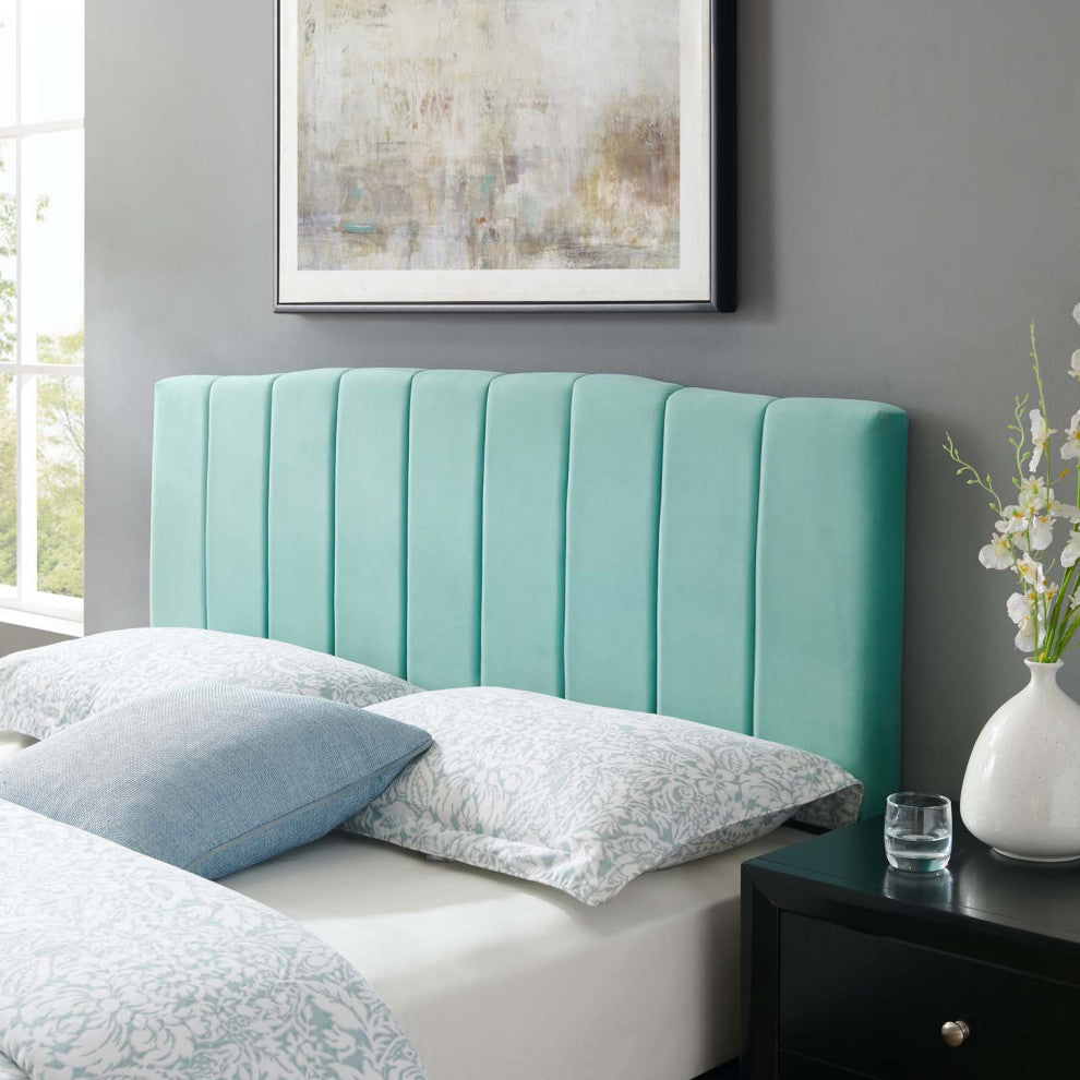 Tufted Headboard, Full Queen Size, Velvet, Blue, Modern Contemporary, Bedroom