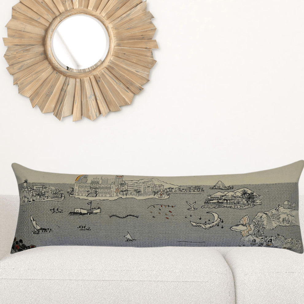 46" White Hawaii Daylight Skyline Lumbar Decorative Pillow