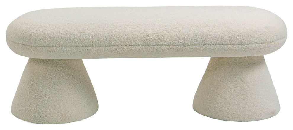 Drum Faux Shearling Teddy Fabric Upholstered Bench, Beige