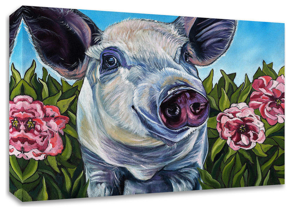 Pigs and Peonies by Kathryn Wronski, Print on Canvas, 30"x24"