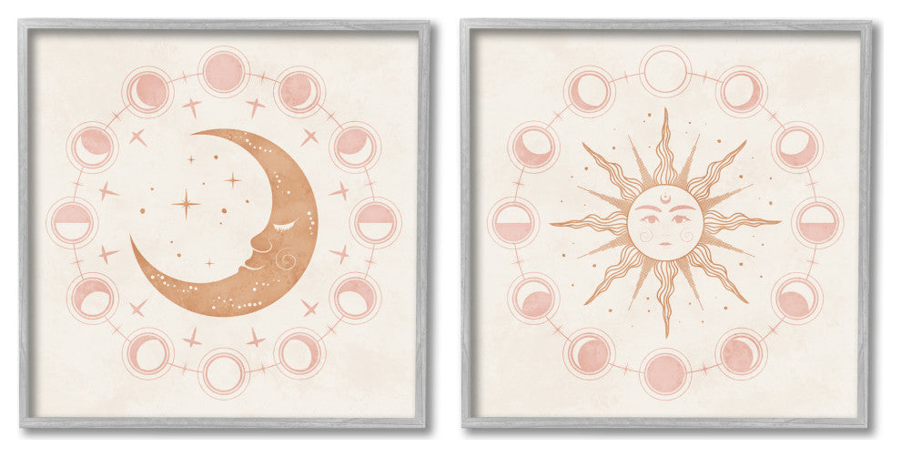 Celestial Sun Moon Phases Astrology Illustration, 2pc, each 24 x 24