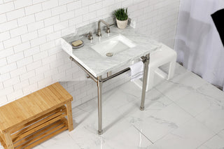 Kingston Brass LMS30M8SQ6ST 30" Carrara Marble Console Sink, Legs