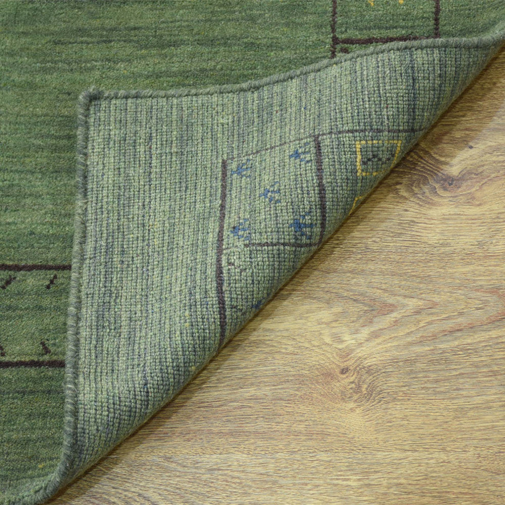 HAND KNOTTED LOOM WOOL ECO-FRIENDLY AREA RUGS - Runner, Green, Contemporary