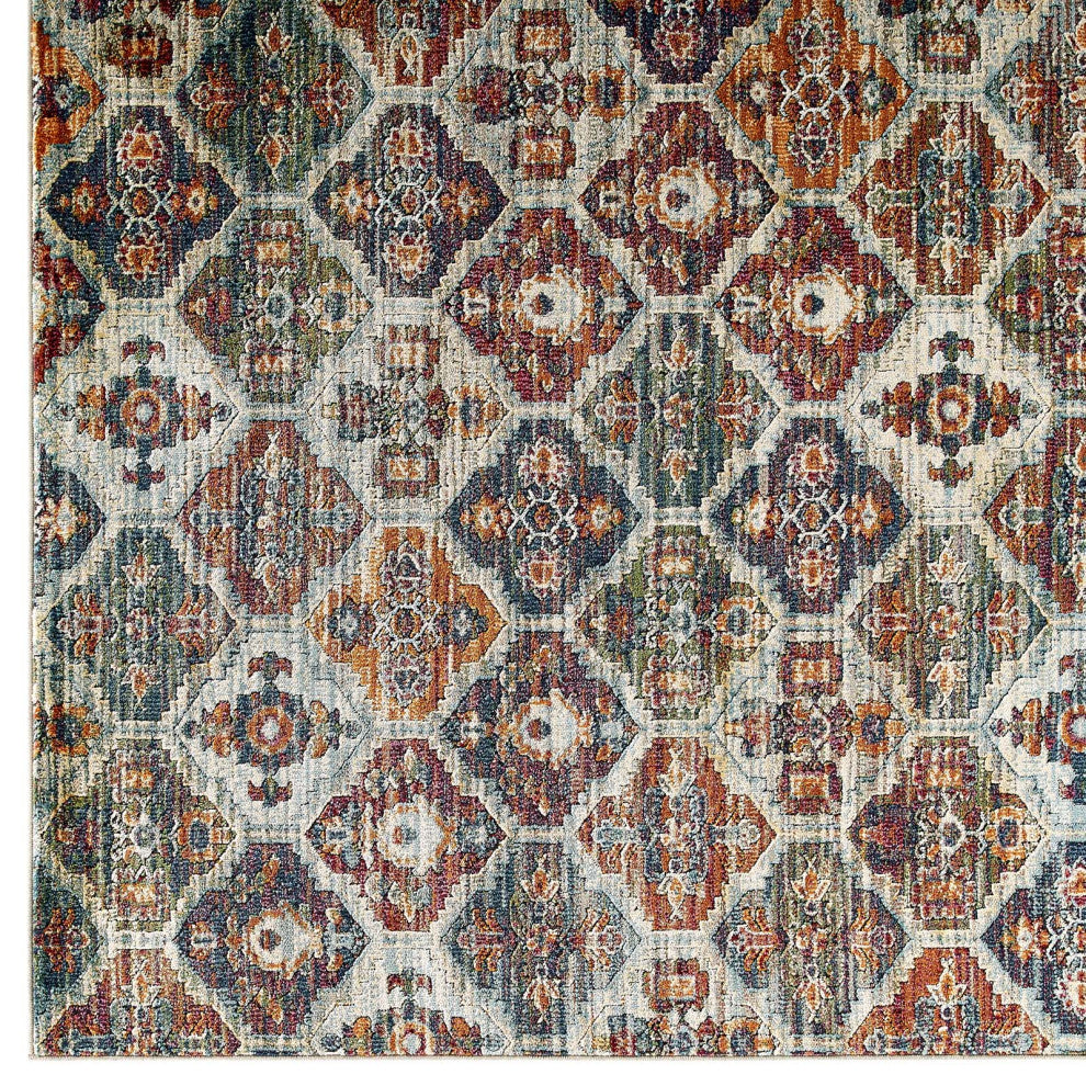Multicolored Tribute Azalea Distressed Vintage Floral Lattice 5x8 Area Rug