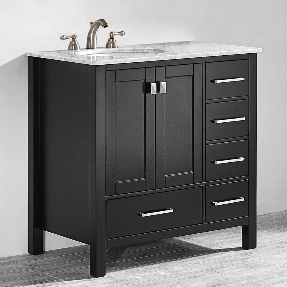 Gela 36" Vanity in Espresso with Carrara White Marble Countertop Without Mirror
