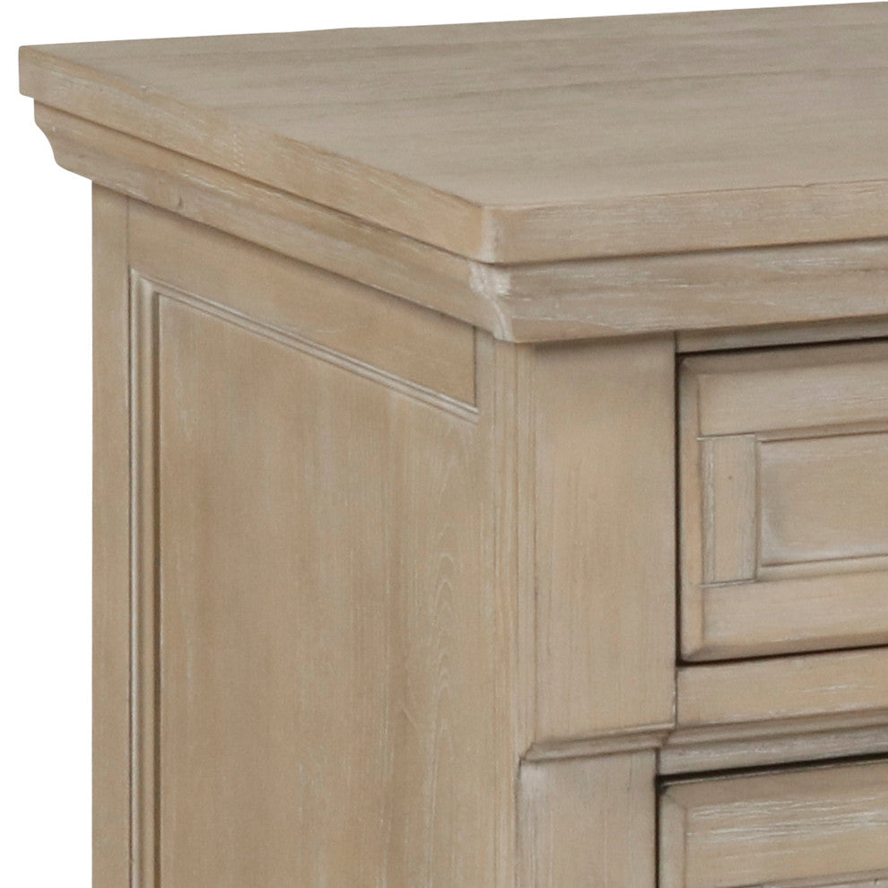 Benzara BM220427 3 Drawer Wooden Nightstand With Round Knobs, Weathered Brown