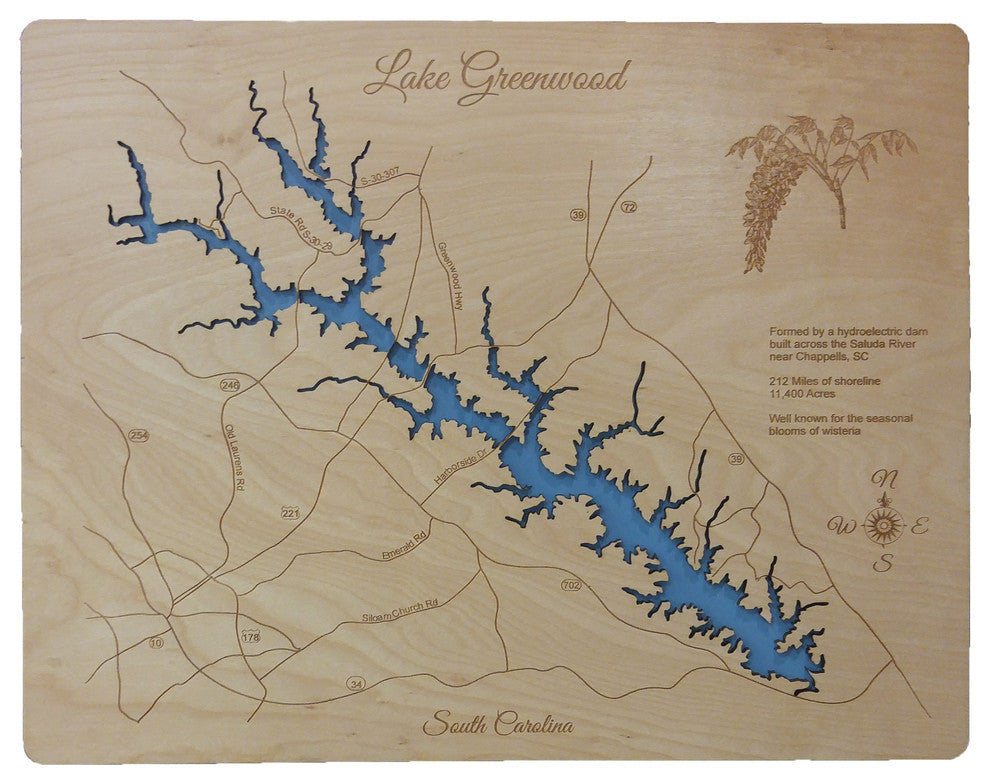 Lake Greenwood, South Carolina-Wood Lake Map, Small Standout