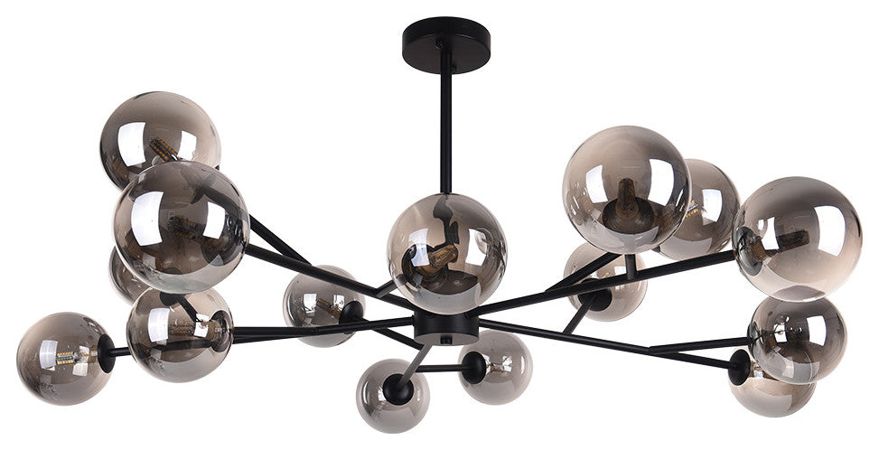 15-Light Glass Globe Bubble Sputnik Chandelier, Black
