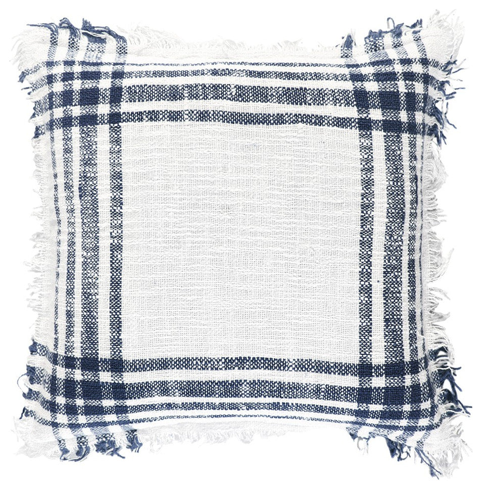 White Navy Open Plaid Textured Throw Pillow