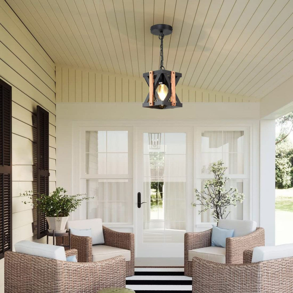 Farmhouse Pendant Lighting for Kitchen Island Wood Cage Pendant Light