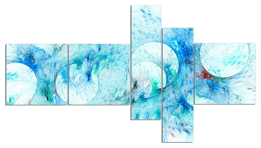 Blue White Fractal Glass Texture, Abstract Canvas Art Print, 60"x32", 5 panels
