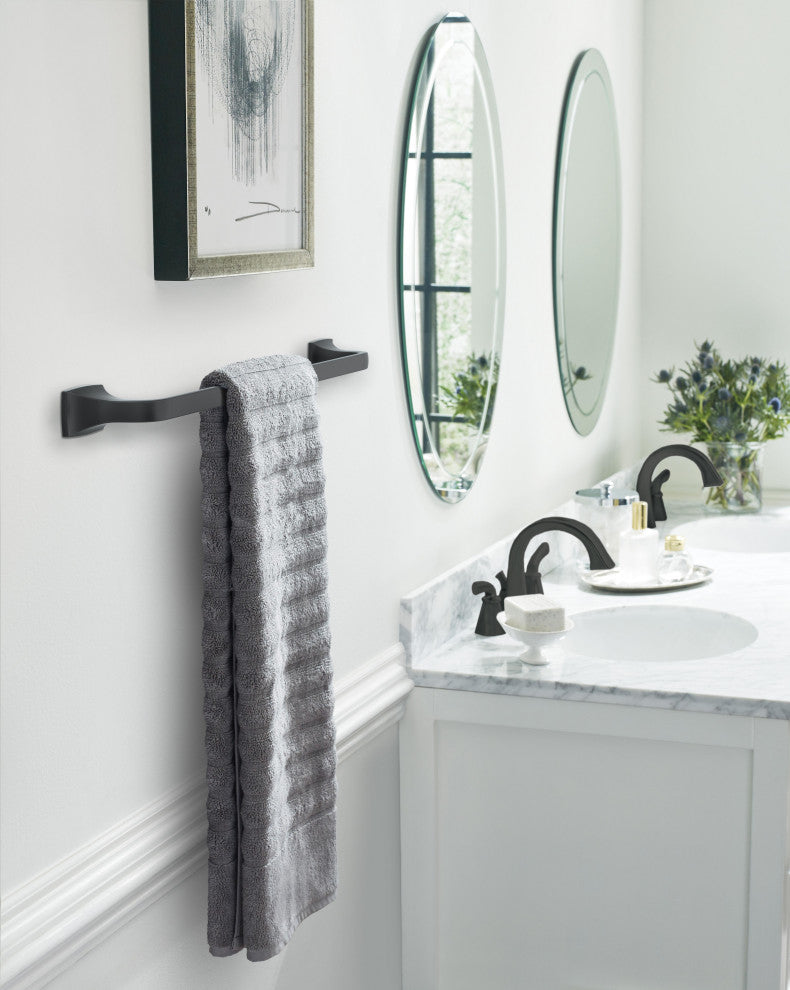 Amerock Highland Ridge Transitional Towel Bar, Matte Black, 24" Center-to-Center