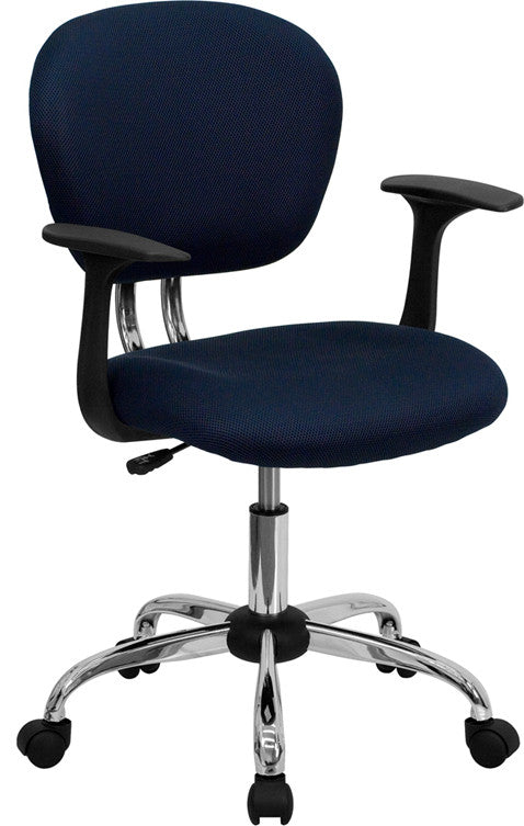 Mid-Back Navy Mesh Swivel Task Chair, Chrome Base and Arms