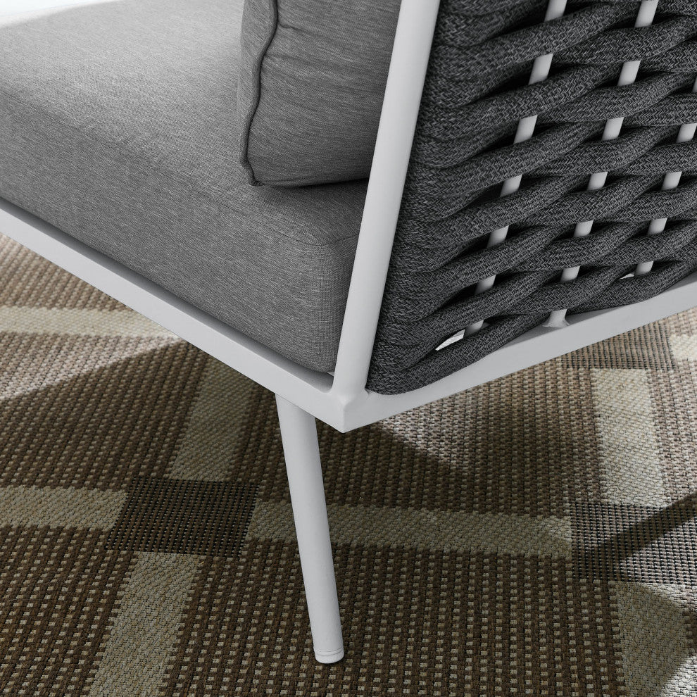Lounge Corner Chair, White Gray, Aluminum, Modern, Outdoor Hospitality