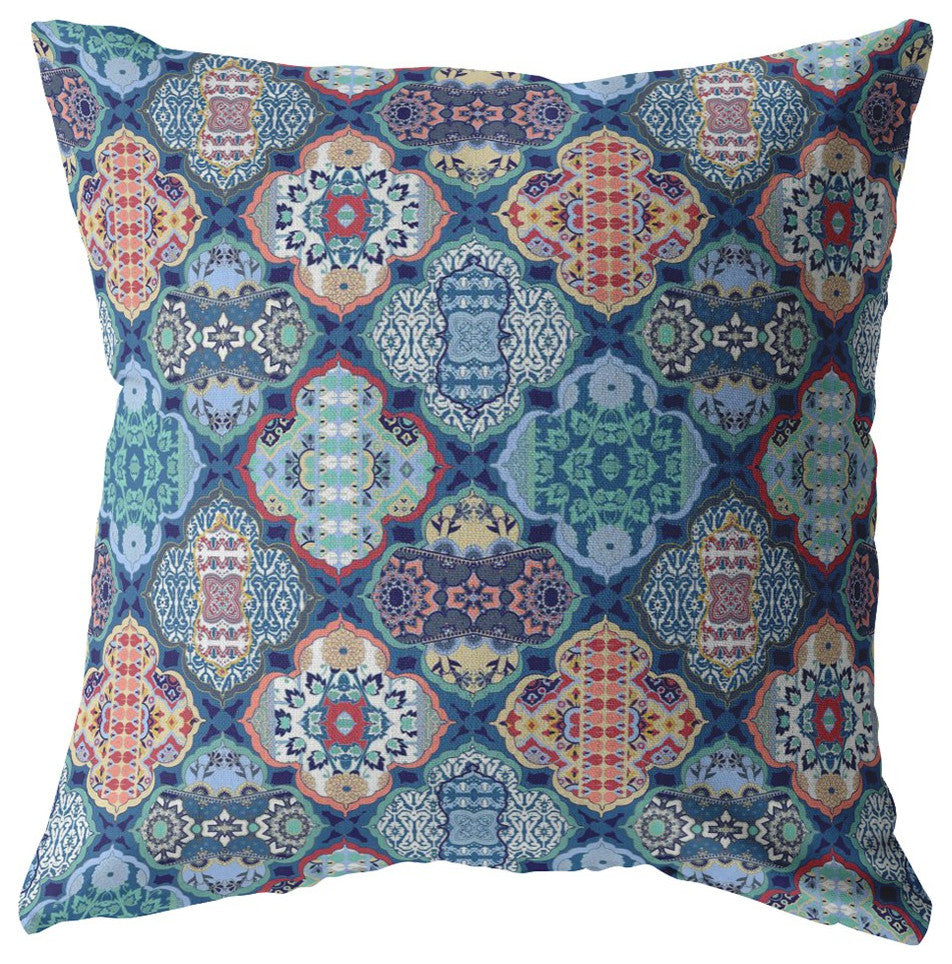 16 Turquoise Red Trellis Suede Throw Pillow
