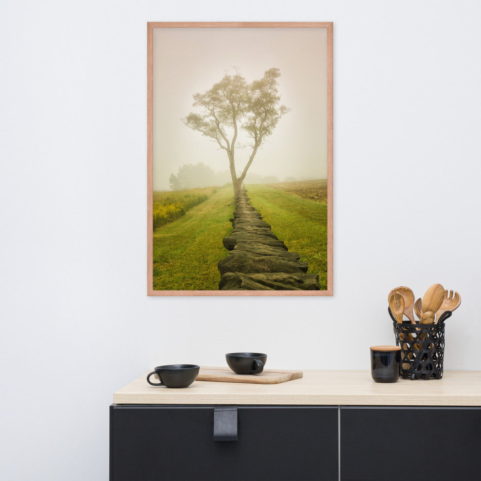 Calming Morning Rural Landscape Framed Photo Paper Wall Art Prints, Red Oak, 24" X 36"