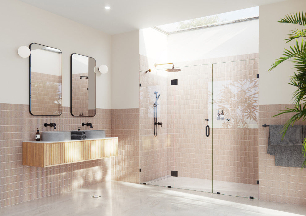 Glass Warehouse 78"x100" Frameless 3 Panel Inline Shower Door, Matte Black
