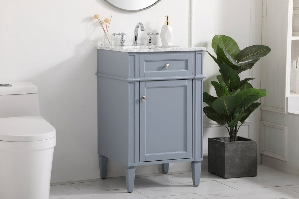 Home Living Vanity with Carrara White Marble Countertop, Gray, 21", Single Sink