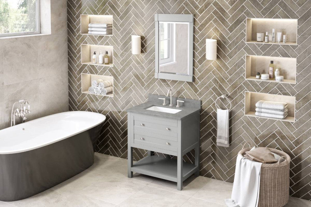 Astoria Transitional 30" Grey Vanity, Steel Grey Cultured Marble Vanity Top