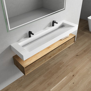 Alysa 72" Floating Bath Vanity, Acrylic Sink/Double Faucet Hole, White Oak