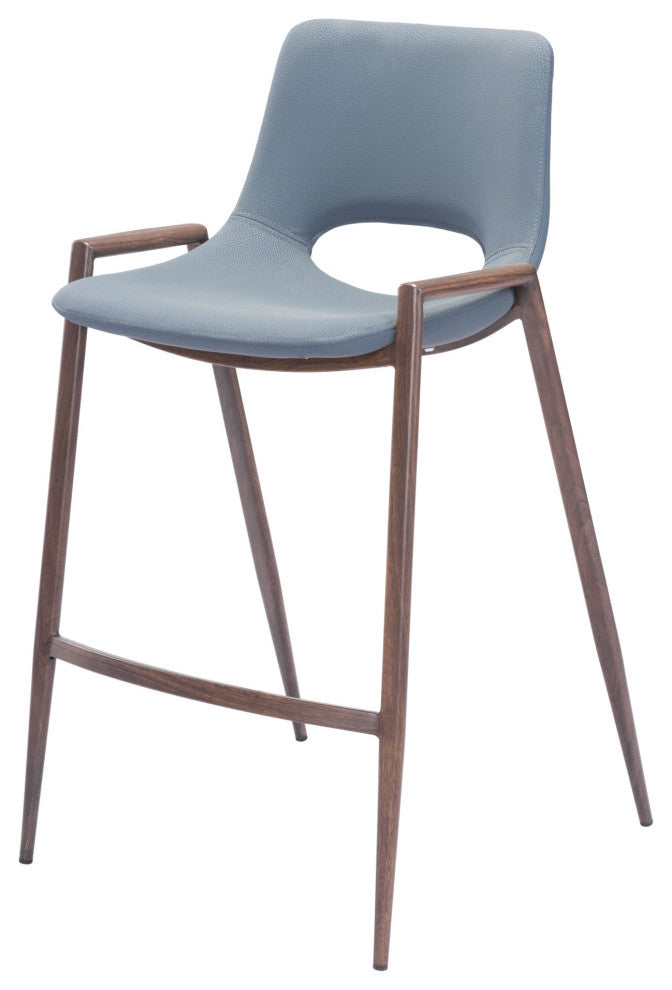 Counter Stool Chair, Set of 2, Faux Vinyl Leather, Steel, Gray, Walnut