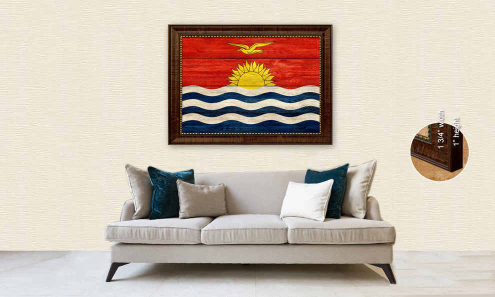 Korea Country Textured Flag Print With Brown Gold Frame, 19"X27"