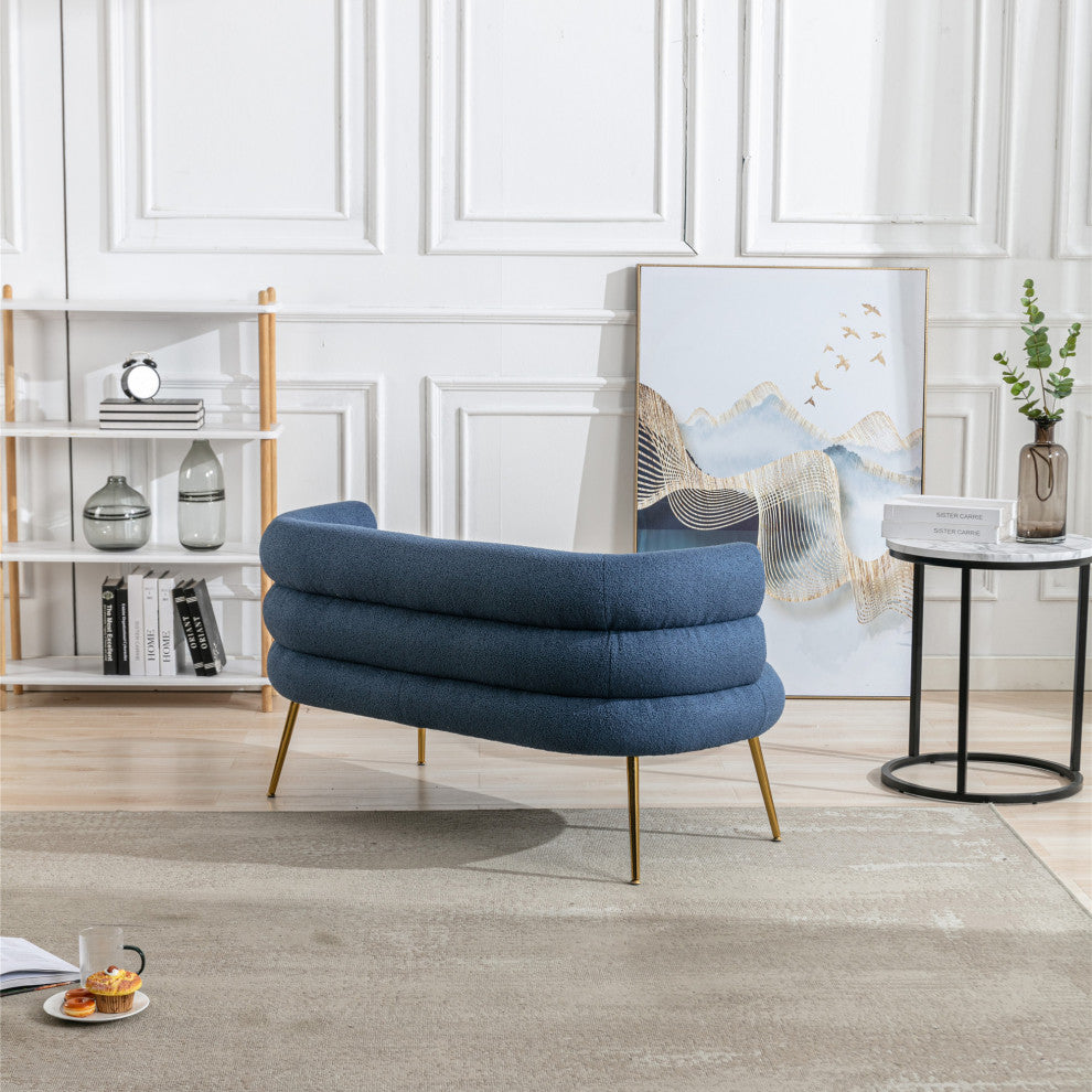 53" Round Arm Settee with Metal Legs, Navy Blue, 53"