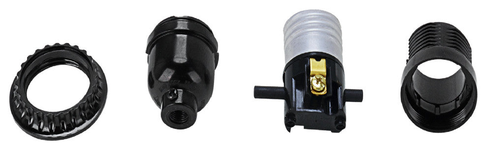 Aspen Creative 21314-11, Push Through Phenolic Lamp Socket, Black