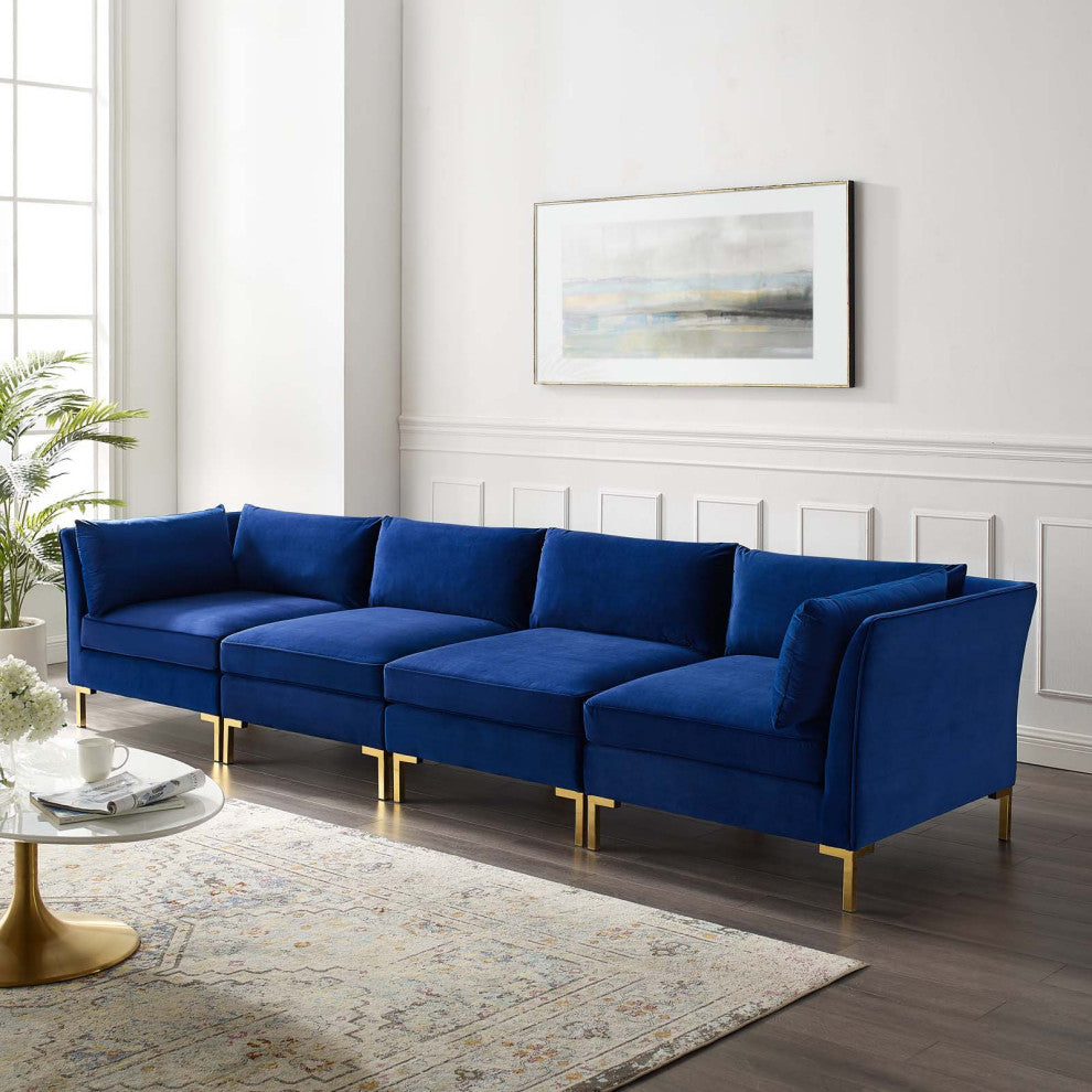 Sofa, Velvet, Blue Navy, Modern, Living Lounge Room Hotel Lobby Hospitality