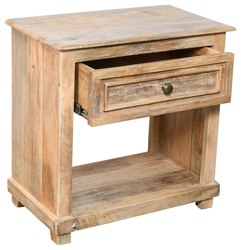 Jenna 1-Drawer Solid Wood Nightstand With Natural Finish