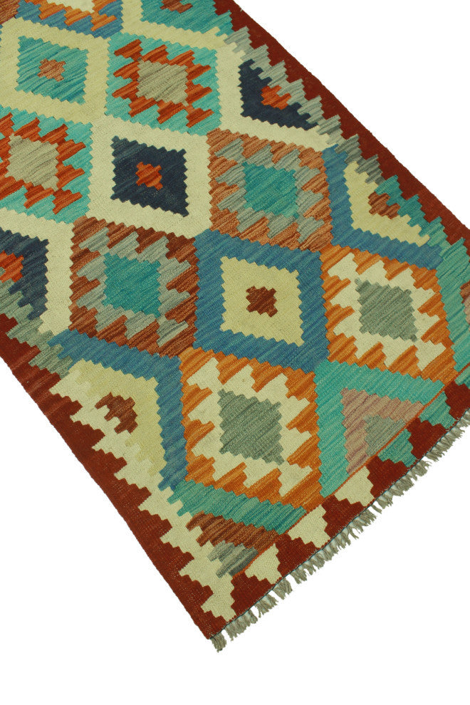 Sangat Kilim Abdulker Burgundy/Blue Runner, 2'10x12'6