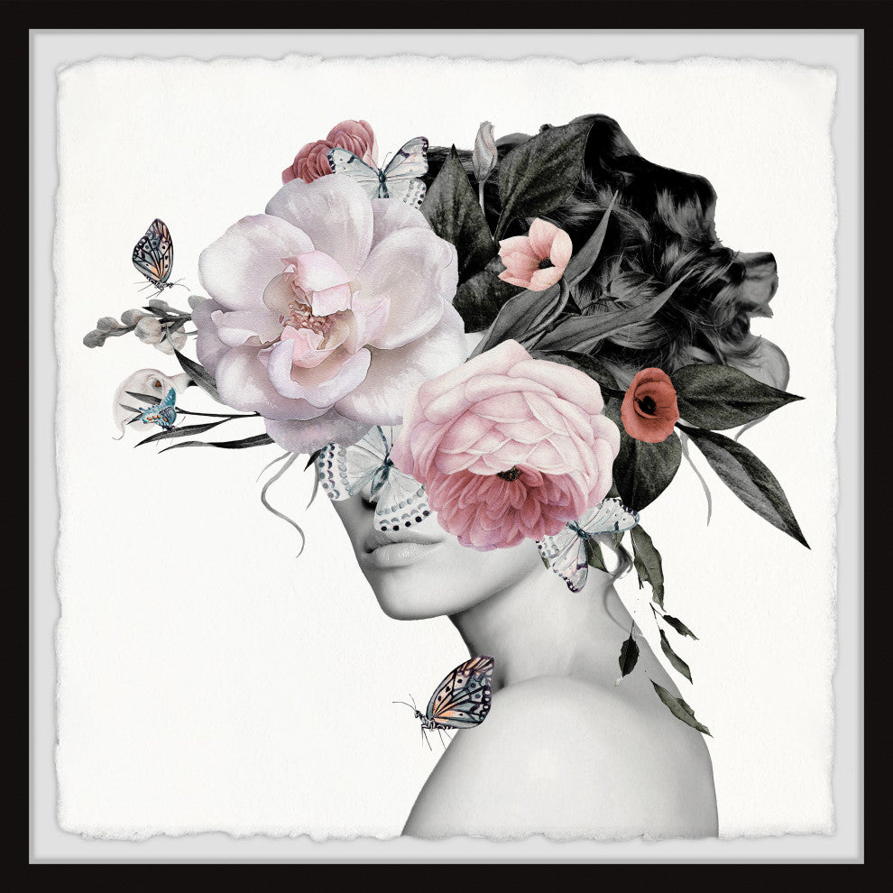"Butterflies and Peonies" Framed Painting Print, 32x32