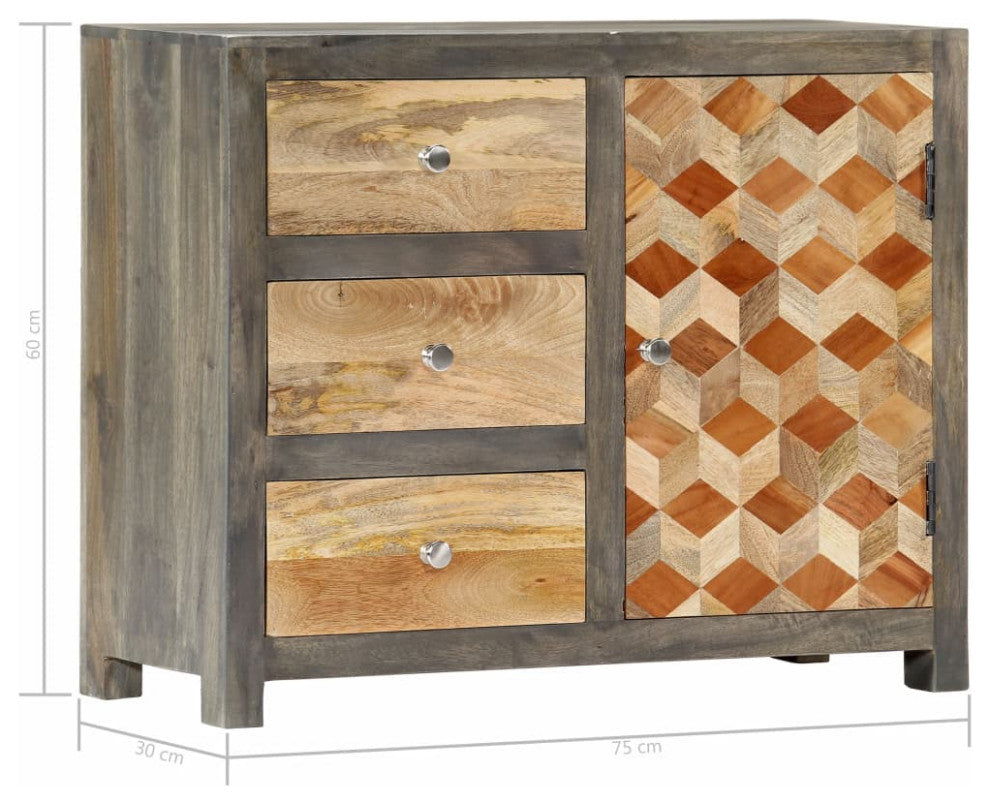 vidaXL Cabinet Kitchen Storage Console Table with Drawers Gray Solid Wood Mango