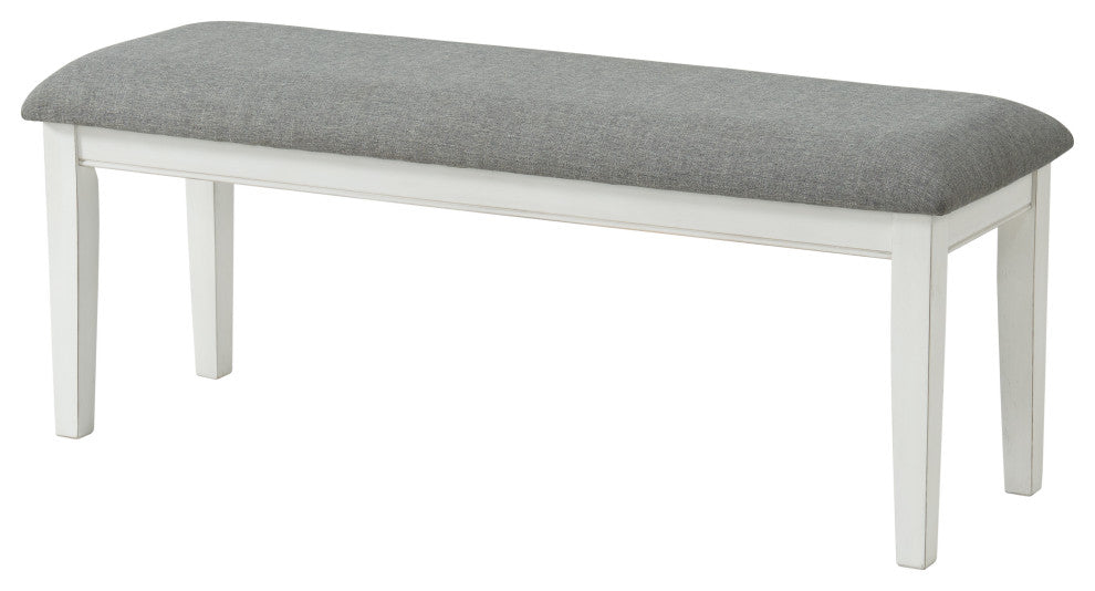 Del Mar Dining Room Bench, Antique White and Gray Linen