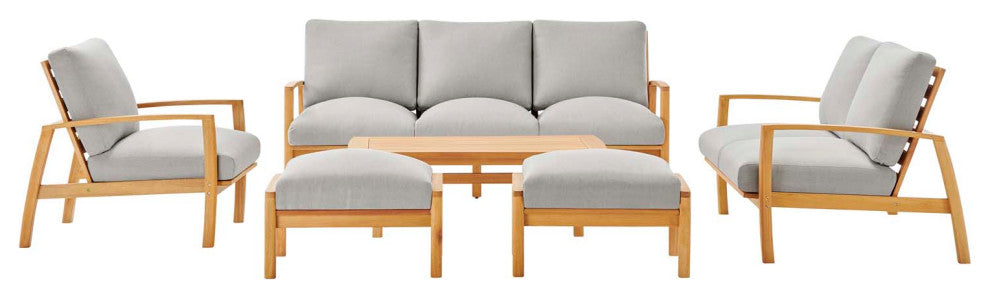 Lounge Sectional Sofa Chair Set, Wood, Brown Natural Gray, Modern, Outdoor
