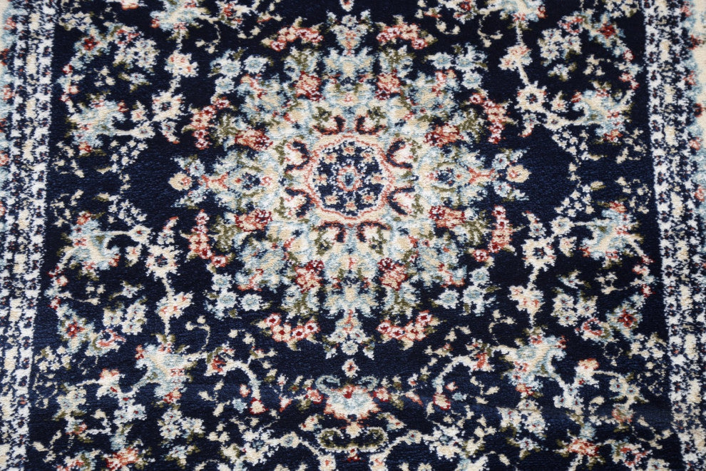 Navy Blue Floral Medallion Transitional Turkish Rug Oriental Carpet 3x8