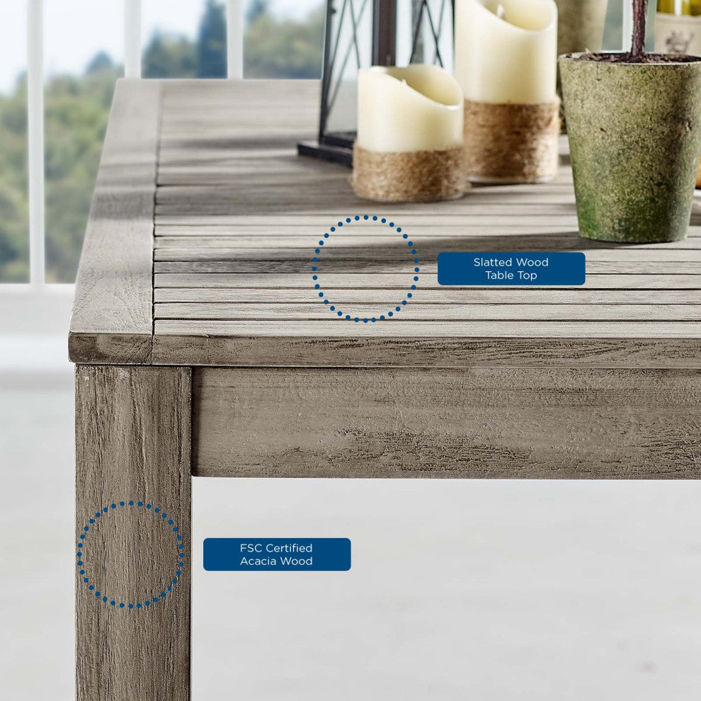 Bar Side Table, Rectangular, Wood, Gray, Modern, Outdoor Patio Cafe Bistro