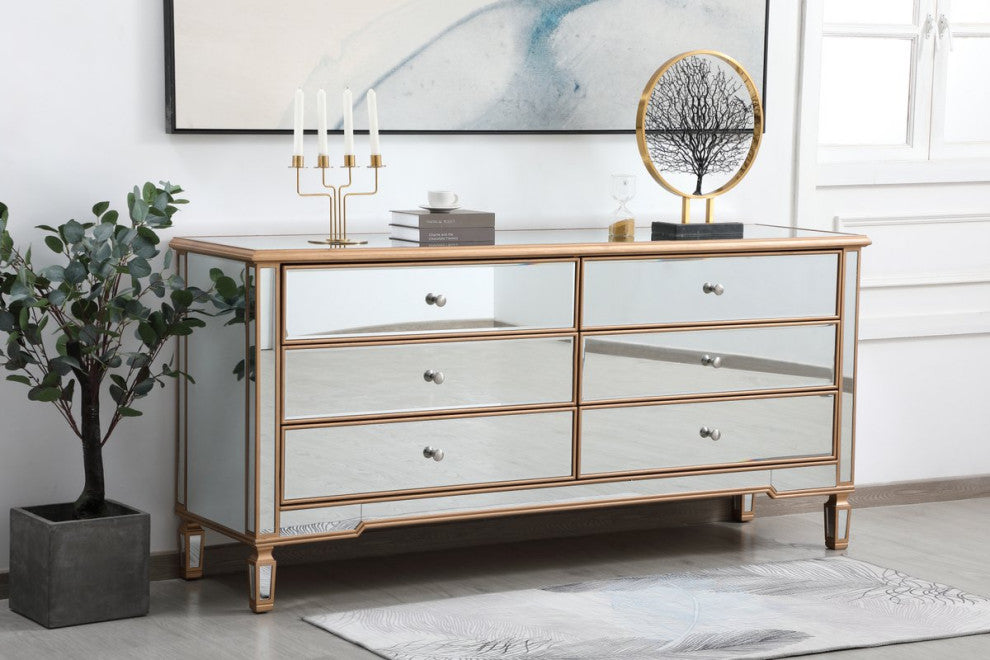 Calum 72" Mirrored Chest, Antique Gold