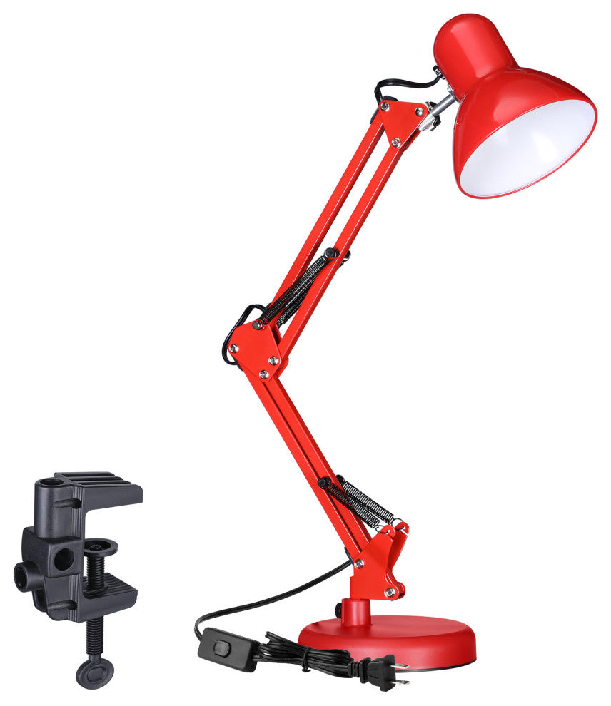 Swing Arm Desk Lamp, Interchangeable Base Or Clamp, Red